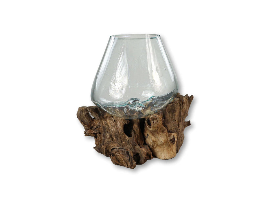 Vaas op wortelhout - ø30x23 - Naturel - Teakhout/glas-Vazen-HSM Collection