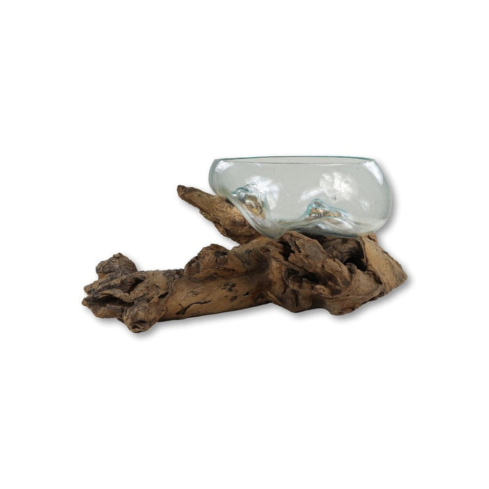 Vaas op wortelhout - ø30x23 - Naturel - Teakhout/glas-Vazen-HSM Collection