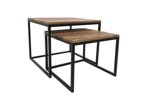 Vierkante Salontafel Edgar S/2-60x60x50/50x50x40-Naturel/Zwart-Mango/Metaal-Salontafels-HSM Collection