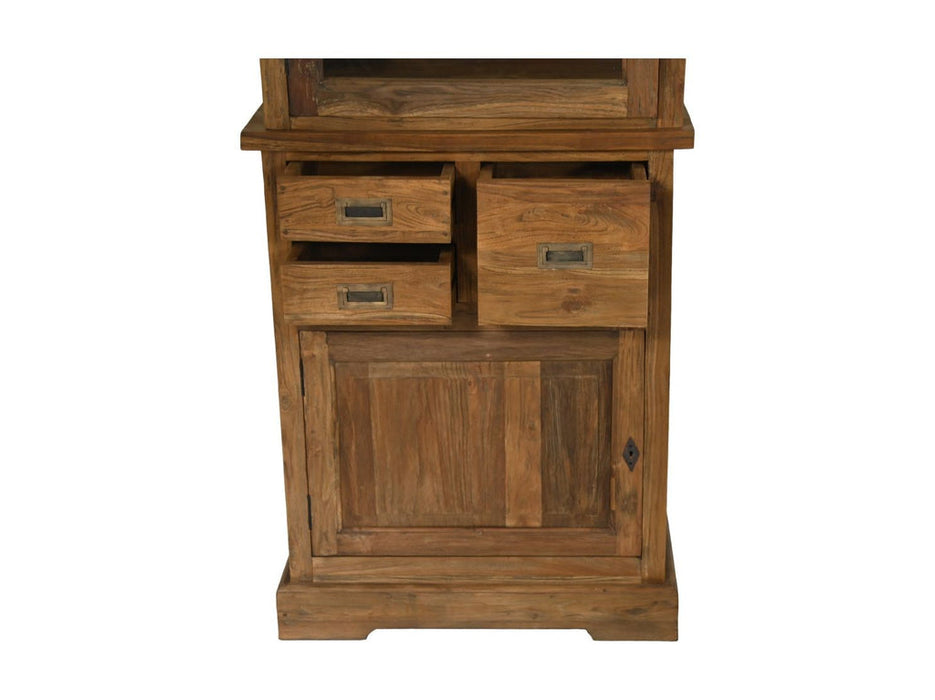 Vitrinekast 2 Deur 3 La-72x46x193-Naturel-Teak/Glas-Vitrinekasten-HSM Collection