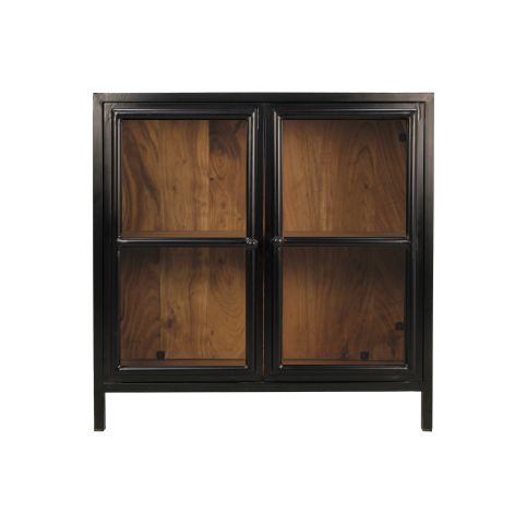 Vitrinekast Kingston Laag 2 Deur-90x40x90-Naturel/Zwart-Mango/Metaal-Vitrinekasten-HSM Collection