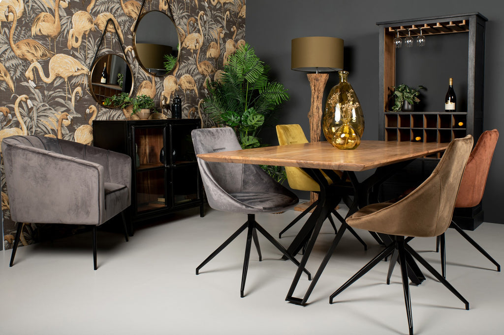 Vitrinekast Kingston Laag 2 Deur-90x40x90-Naturel/Zwart-Mango/Metaal-Vitrinekasten-HSM Collection