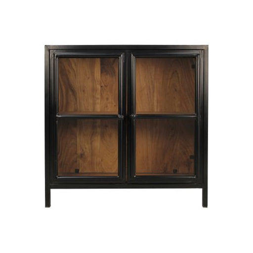 Vitrinekast Kingston Laag 2 Deur-90x40x90-Naturel/Zwart-Mango/Metaal-Vitrinekasten-HSM Collection