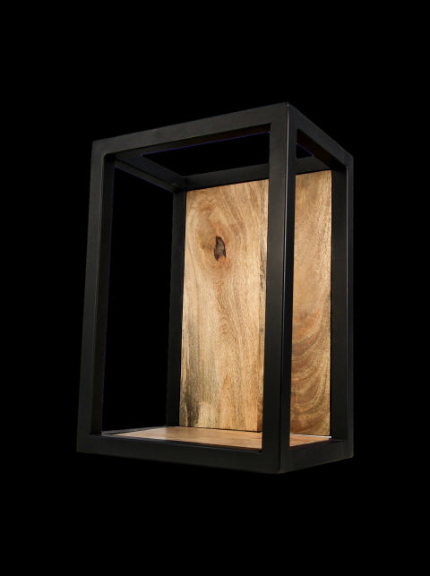 Wandbox Levels -25x18x35-Naturel/Zwart-Mango/Metaal-Wandplanken-HSM Collection