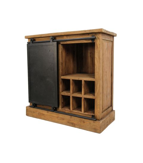 Wijnkast zwartburn - 90x43x90 - Naturel/zwart - Teak/metaal-Wijnkasten-HSM Collection