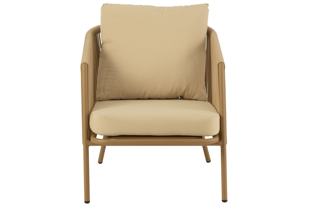 Zetel+kussens 1persoon metaal/touw beige-Fauteuils-J-Line