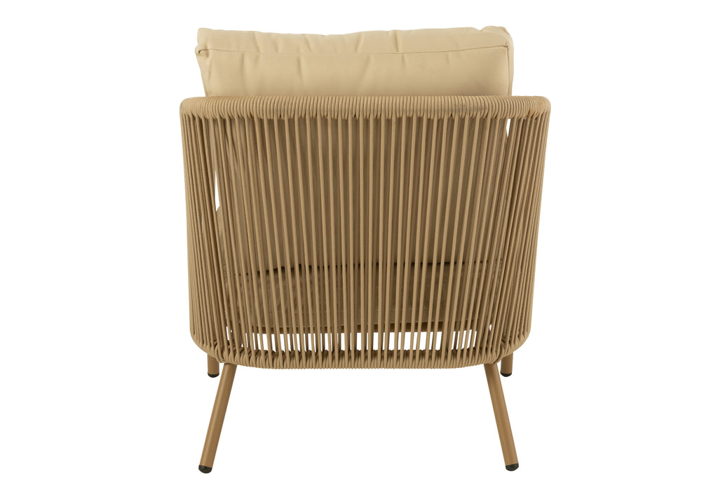 Zetel+kussens 1persoon metaal/touw beige-Fauteuils-J-Line