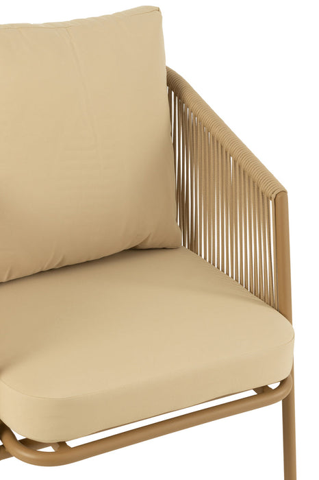 Zetel+kussens 1persoon metaal/touw beige-Fauteuils-J-Line