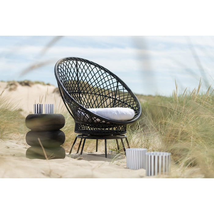 Zetel+kussens Zayo draai metaal/riet zwart-Fauteuils-J-Line
