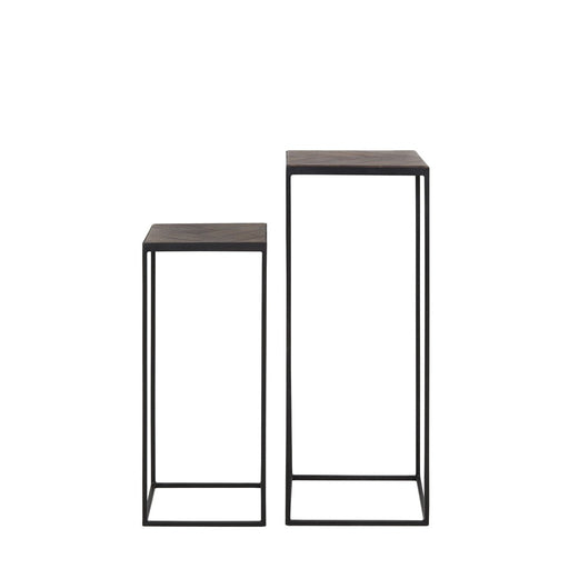 Zuil S/2 33x33x80+38x38x100 cm CHISA hout bruin-zwart-Plantenstandaards-Light & Living