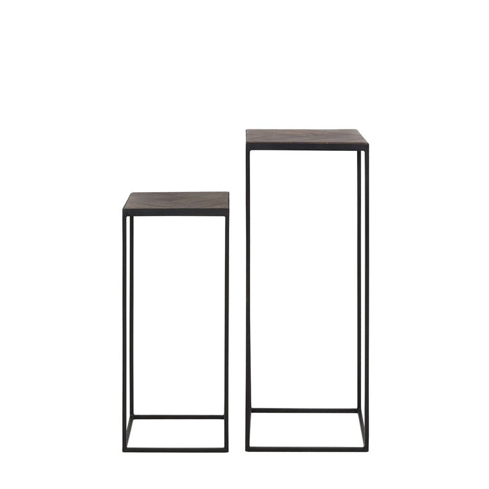 Zuil S/2 33x33x80+38x38x100 cm CHISA hout bruin-zwart-Plantenstandaards-Light & Living