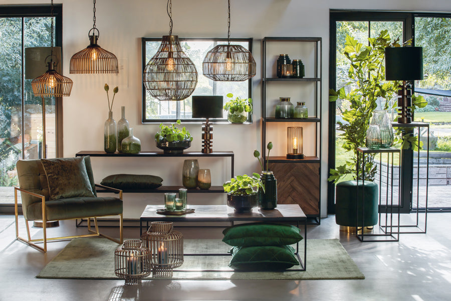 Zuil S/2 33x33x80+38x38x100 cm CHISA hout bruin-zwart-Plantenstandaards-Light & Living