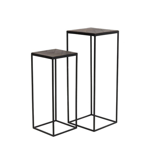 Zuil S/2 33x33x80+38x38x100 cm CHISA hout bruin-zwart-Plantenstandaards-Light & Living