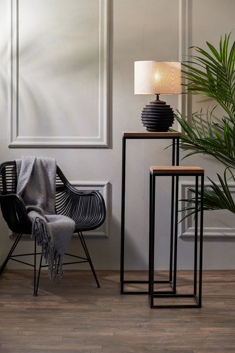 Zuil Yarula - Zwart/ Hout - 28,5x35x102cm-Plantenstandaards-Light & Living